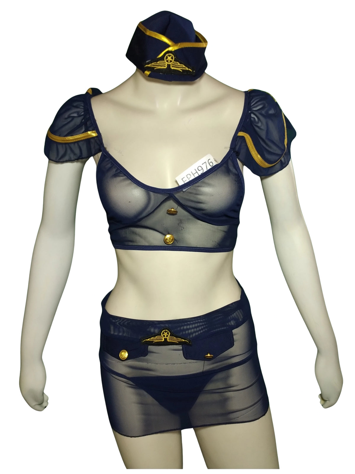 Navy Mesh Lingerie Set with Bra, Skirt, Panties & Hat – Diva General Collection Small |