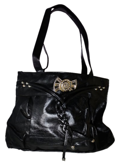Diva General Collection Black Pleather Handbag with Metal Accent
