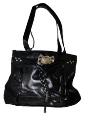 Diva General Collection Black Pleather Handbag with Metal Accent