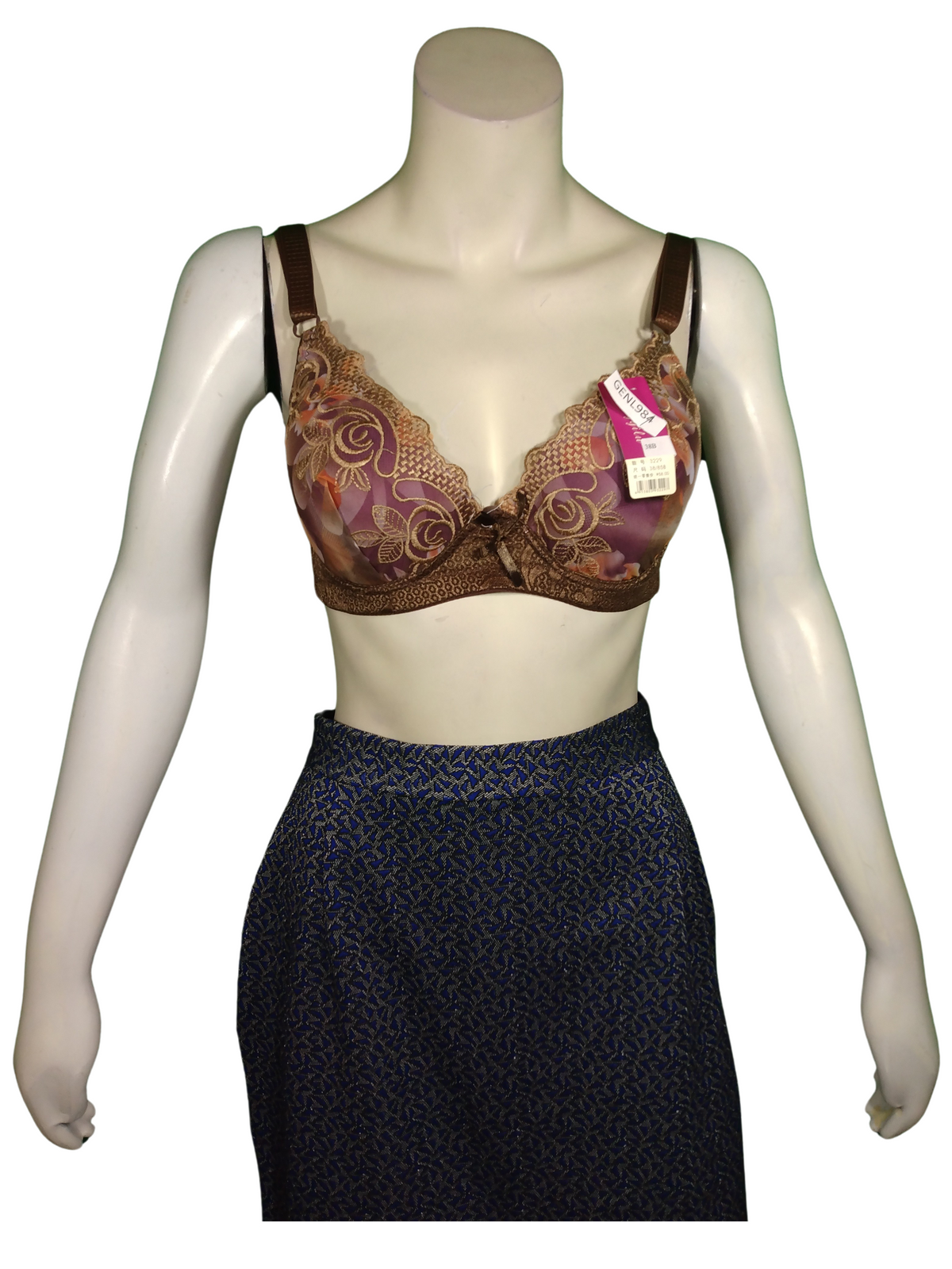 Lingyilu Embroidered Patterned Bra Brown & Purple