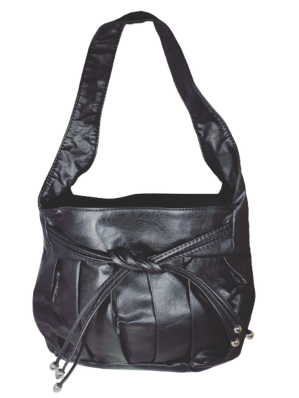 Diva General Black Pleather Handbag with Knot