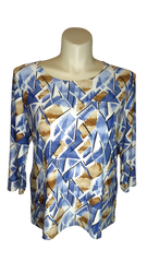 JM Collection Blue/Brown/Cream/Black Abstract Long Sleeve Women's Top - 0X