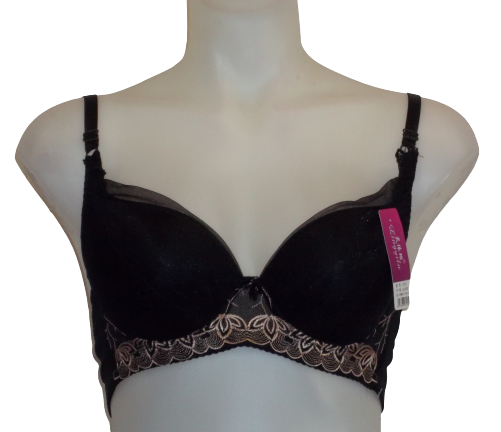 Lingyilu Black/Tan Embroidered Women's Bra - 36C