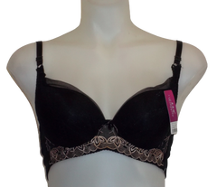 Lingyilu Black/Tan Embroidered Women's Bra - 36C