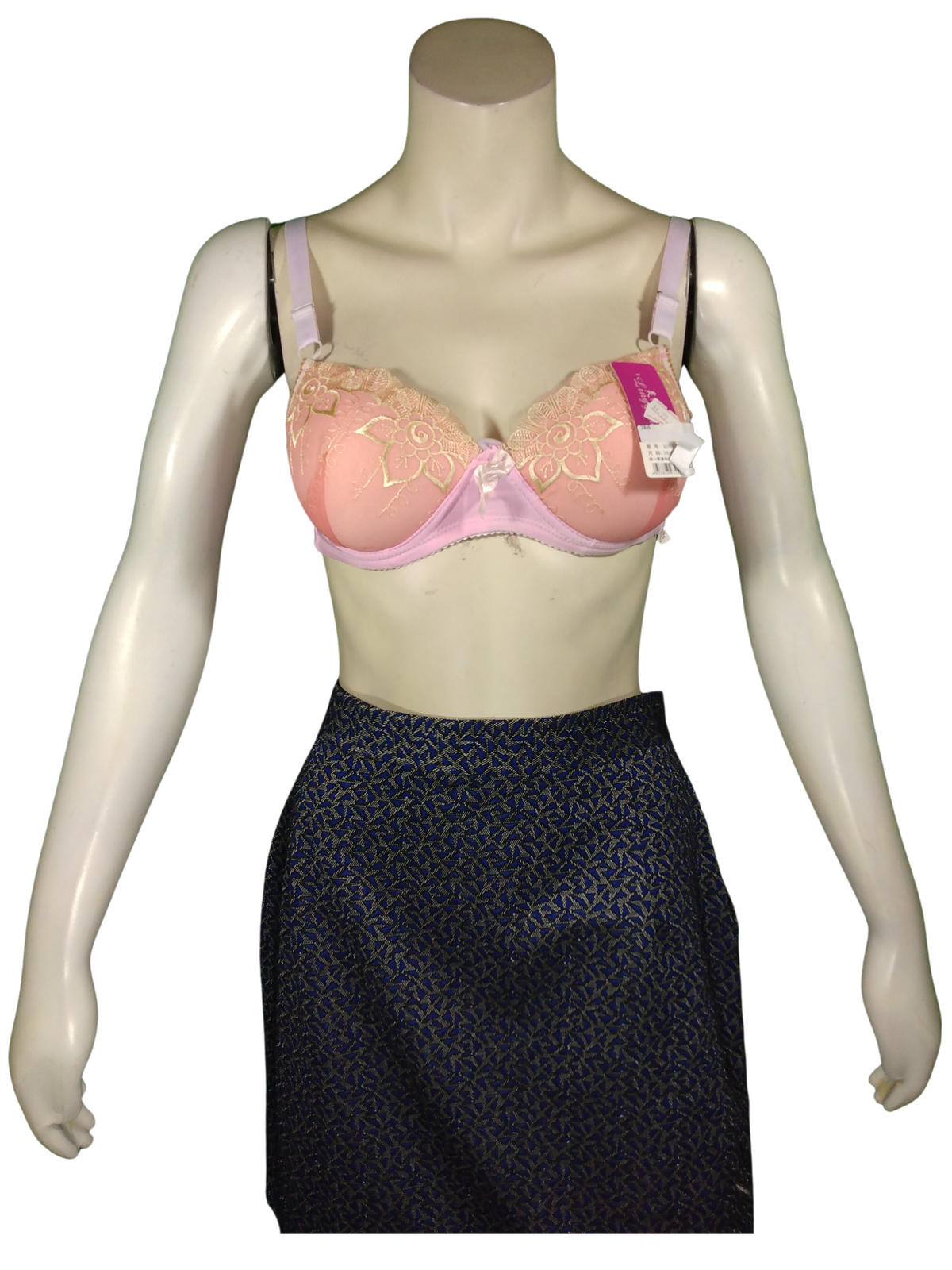 Lingyilu Peach/Gold Embroidered Push-Up Women's Bra - 38B