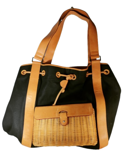 Clever Carriage Company Black Canvas/Wicker Backpack
