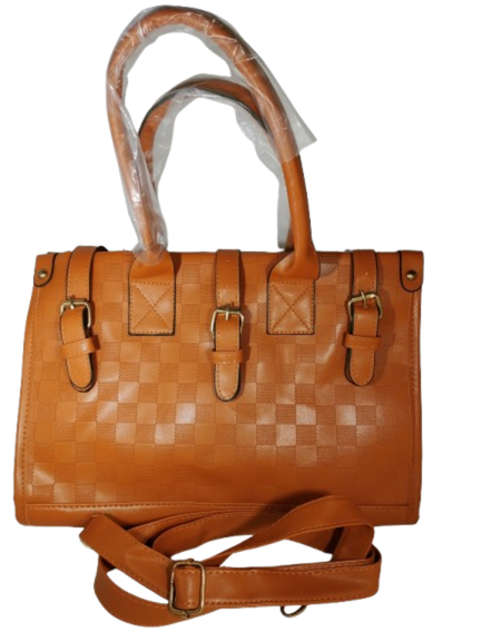 Women Brown Pleather Check Pattern Handbag