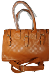 Women Brown Pleather Check Pattern Handbag