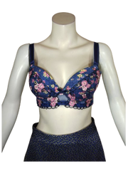 Diva General Collection Blue Push-Up Lace Women's Bra with Pink Flowers - 32