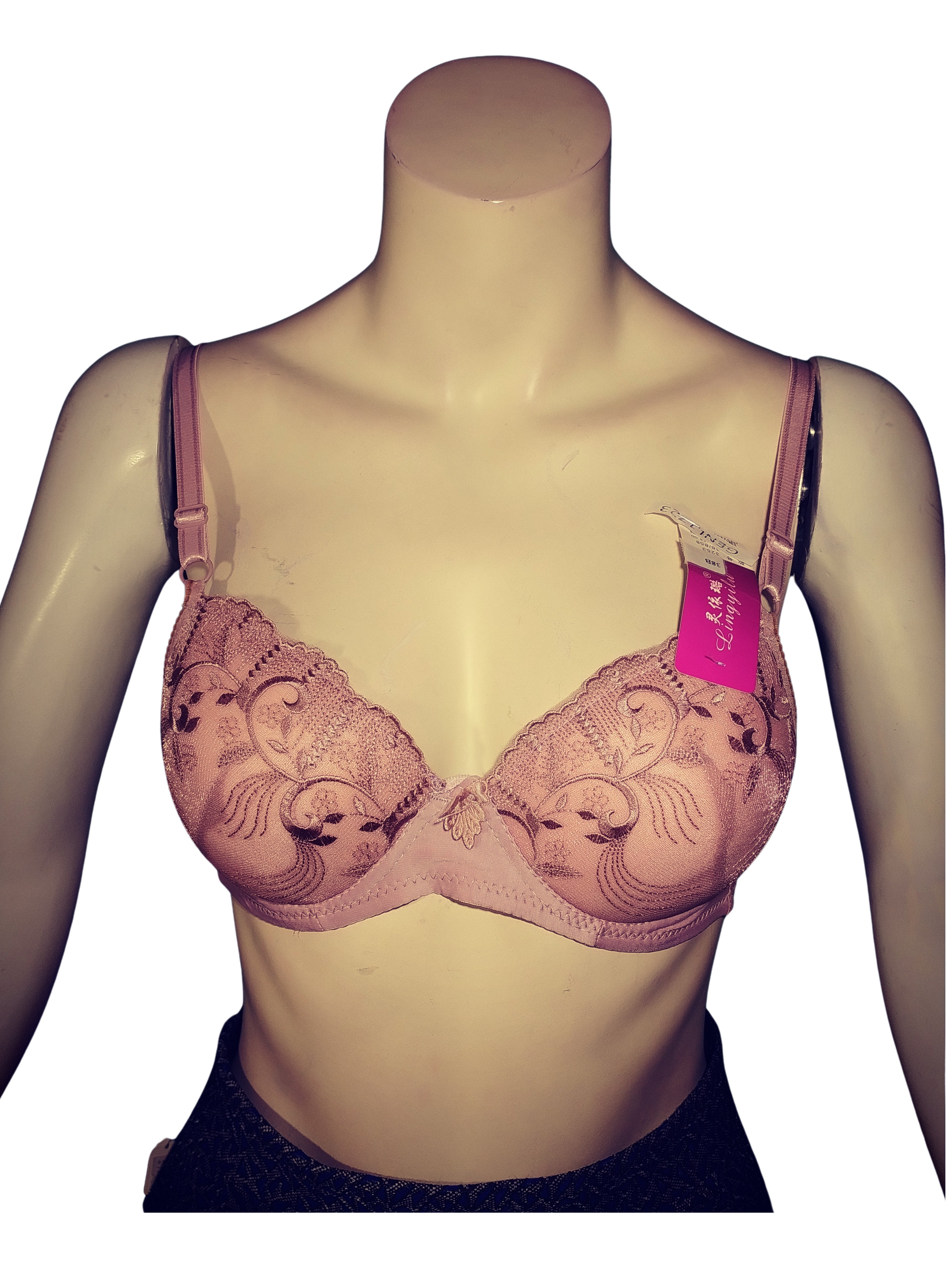 Pink embroidered push-up bra front view