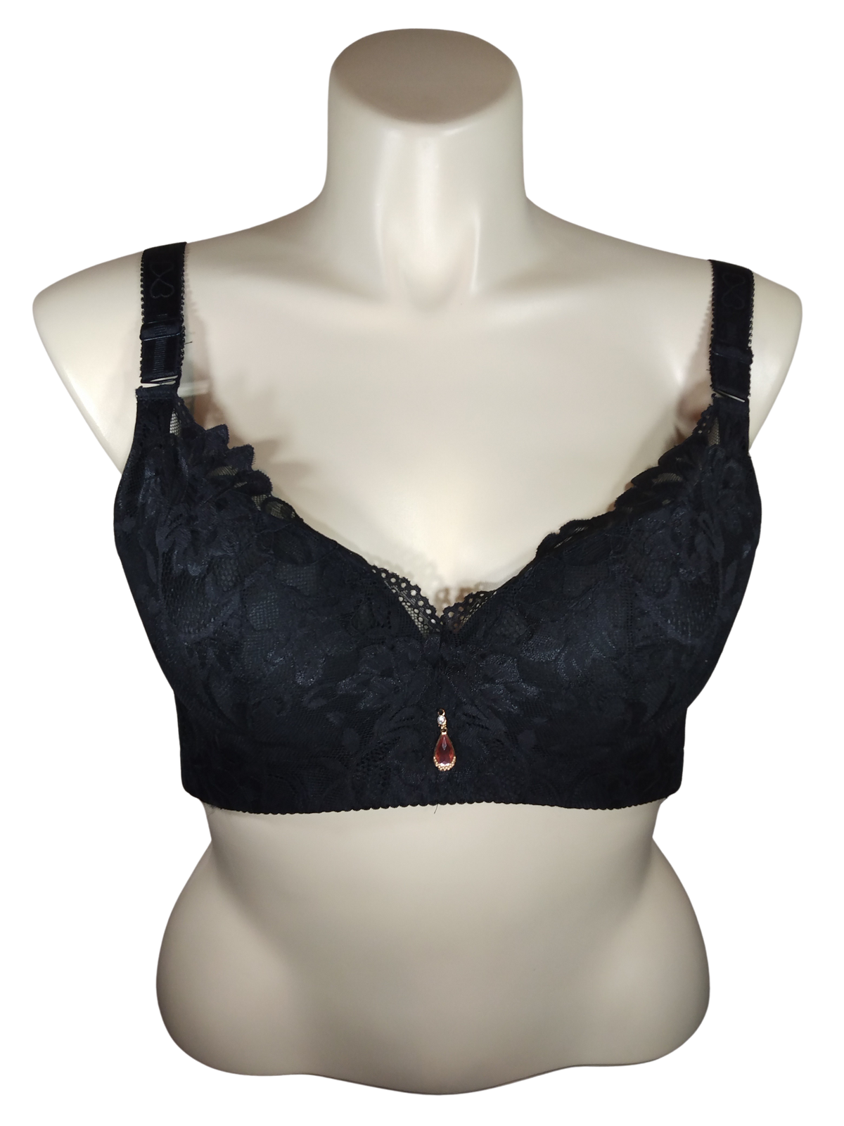 Black Lace-Covered Bra with extender