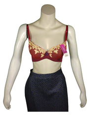 Lingyilu Women’s Red/Gold Embroidered Push-Up Bra, Size 38B