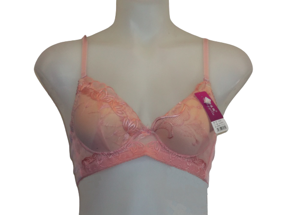 Lingyuli Pink & Peach Embroidered Lace Bra 40/90