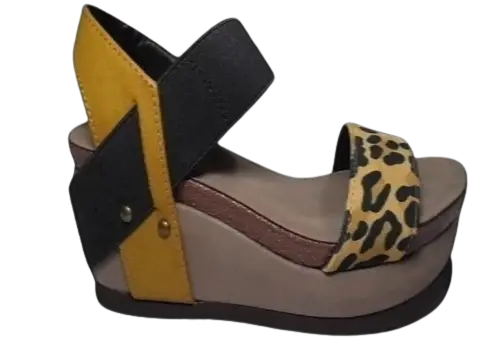 Hokus Pokus Tatum Platform Wedge Sandal Womens Leopard Print Taupe Neutral