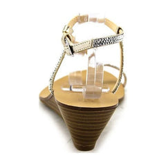 INC Womens I35 Mystik Toe Loop T-Strap Studded Wedge Sandals Pearl Gold