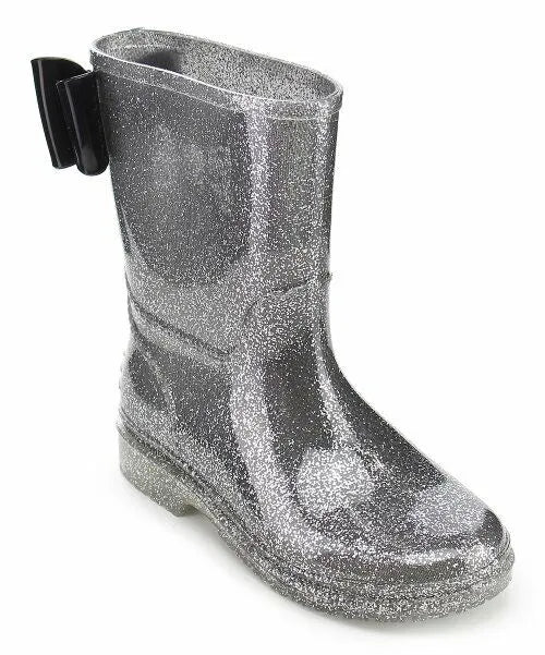 Jelly Beans Sparkly Silver Glitter Trad Kids Rain Boot