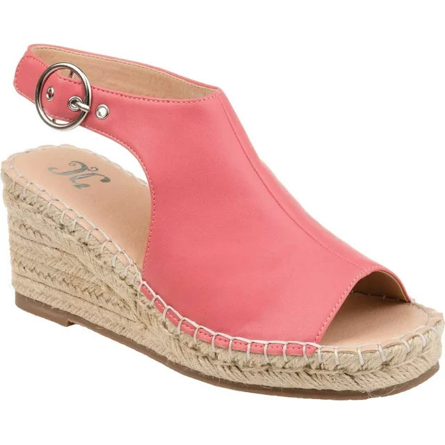 Journee Collection Crew Faux Leather Espadrille Wedge Sandals in Coral