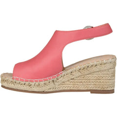 Journee Collection Crew Faux Leather Espadrille Wedge Sandals in Coral