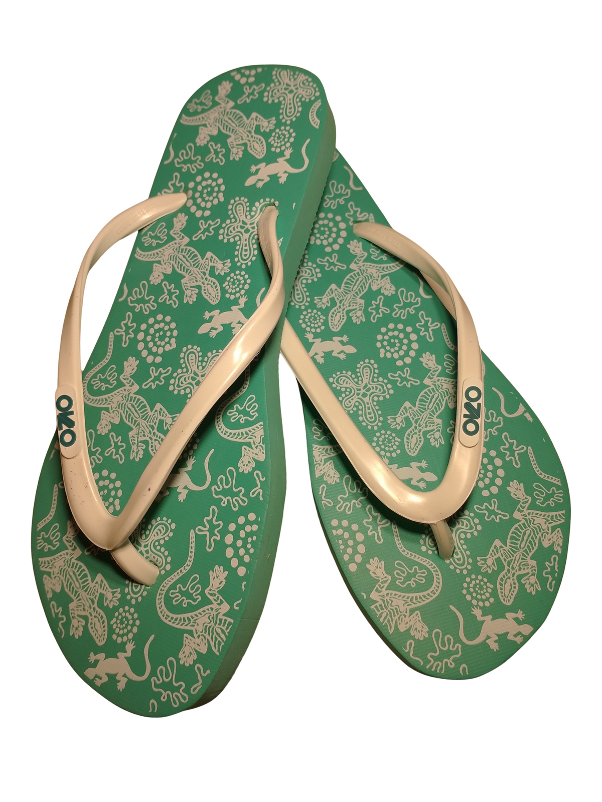 Diva Aqua & White Lizard Dot Pattern Flip Flops