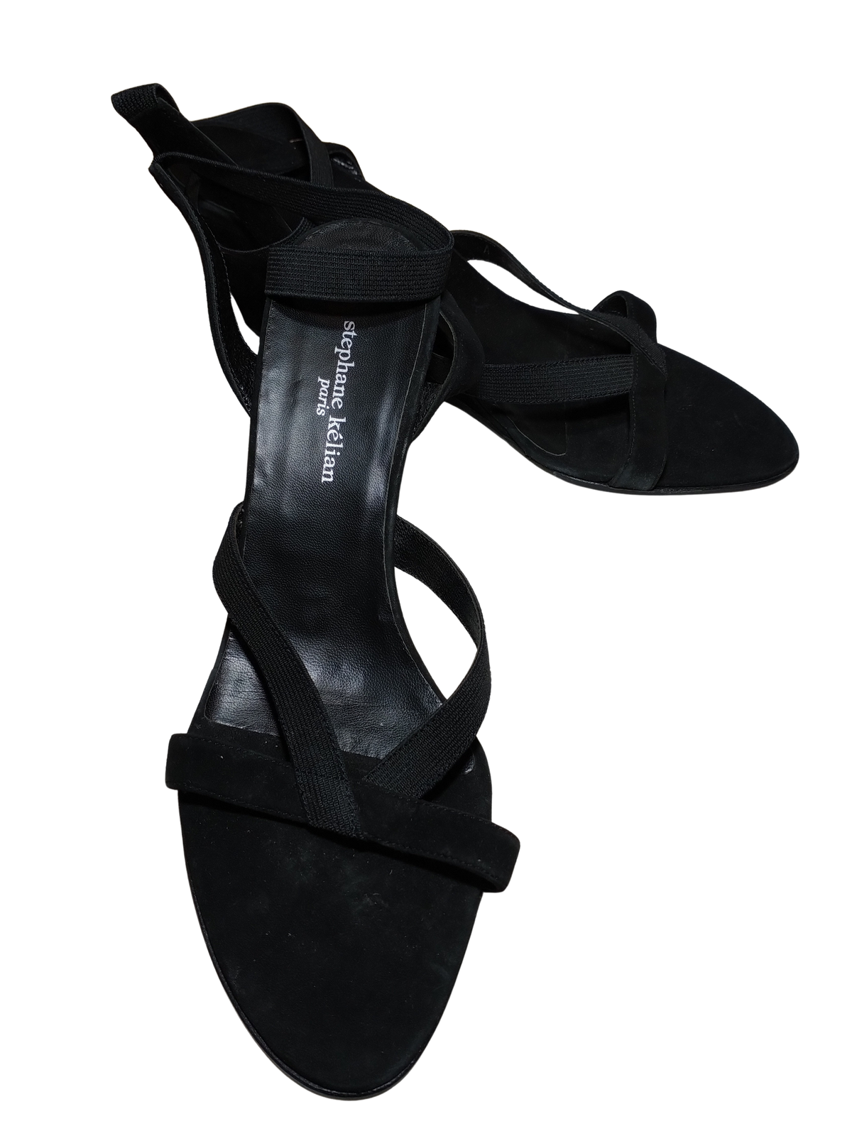 Stephane Kelian Paris Black Faux Suede Elastic Platform Heels