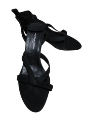 Stephane Kelian Paris Black Faux Suede Elastic Platform Heels