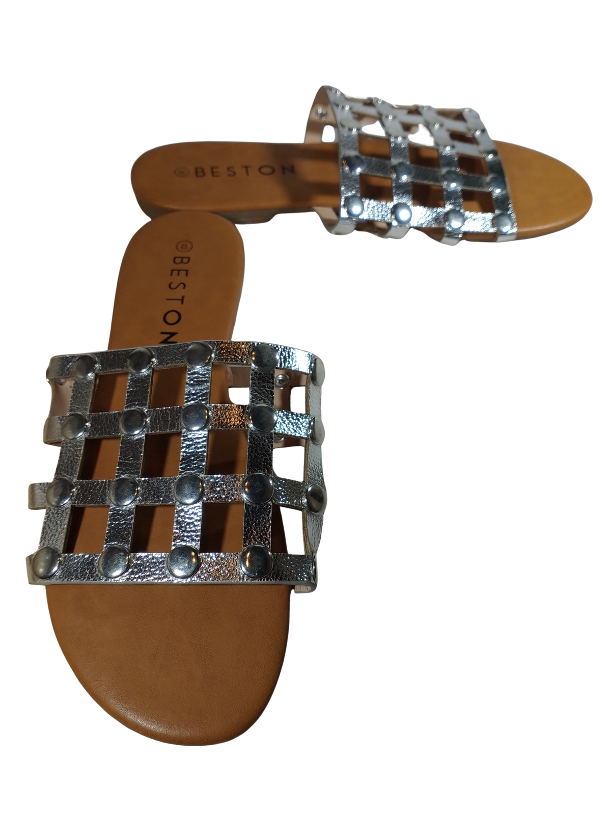 Beston Silver & Light Brown Slip On Studded Sandals