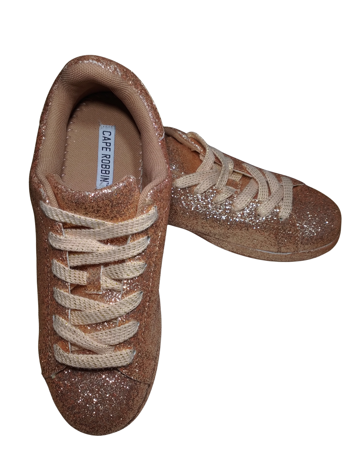 Cape Robbin Rose Gold Sparkly Lace Up Shoes