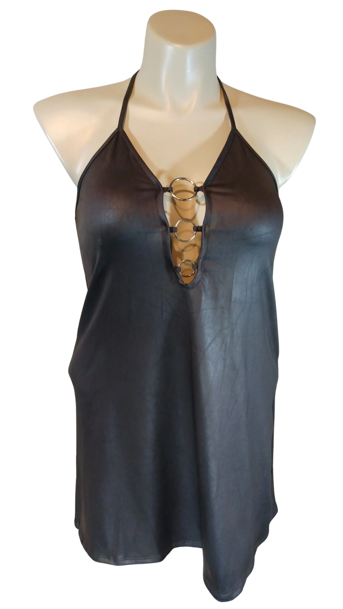 Urban Episode Women’s Grey Pleather Halter Top, Size L