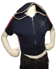 Mar-Q rhinestone crop hoodie navy pink grey front view