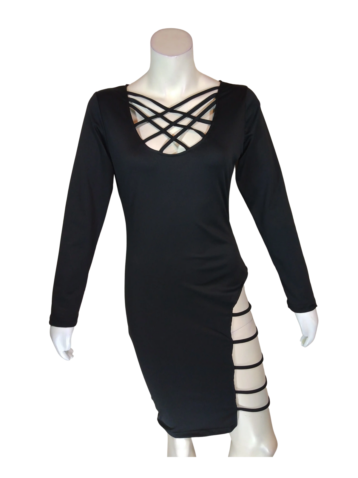 Diva General Collection Women’s Black Multi Strap Long Sleeve Dress, Size Large