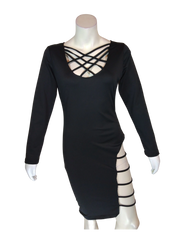 Diva General Collection Women’s Black Multi Strap Long Sleeve Dress, Size Large