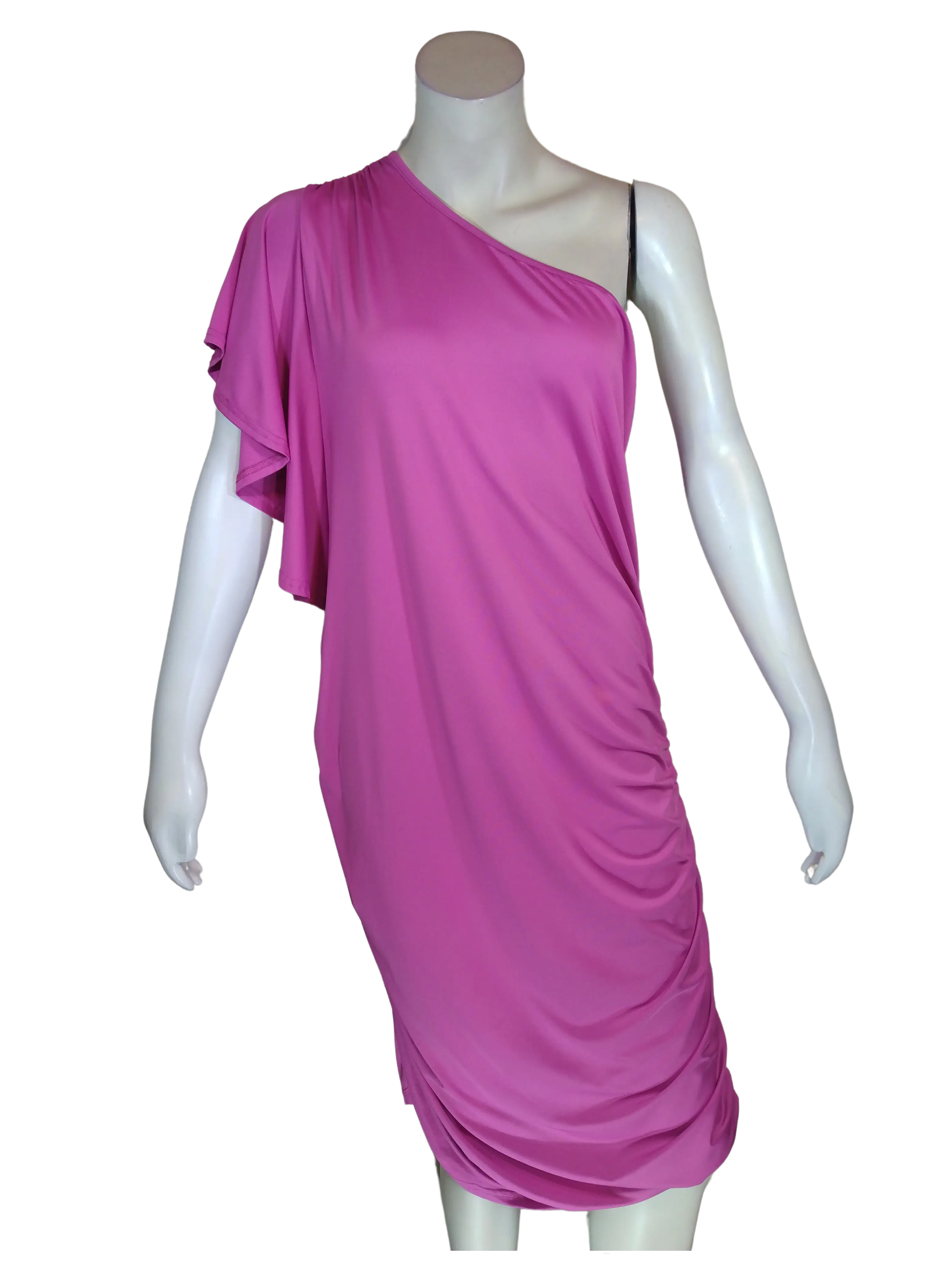 Acevog Women’s Pink Shirred One Shoulder Dress, Size 2X