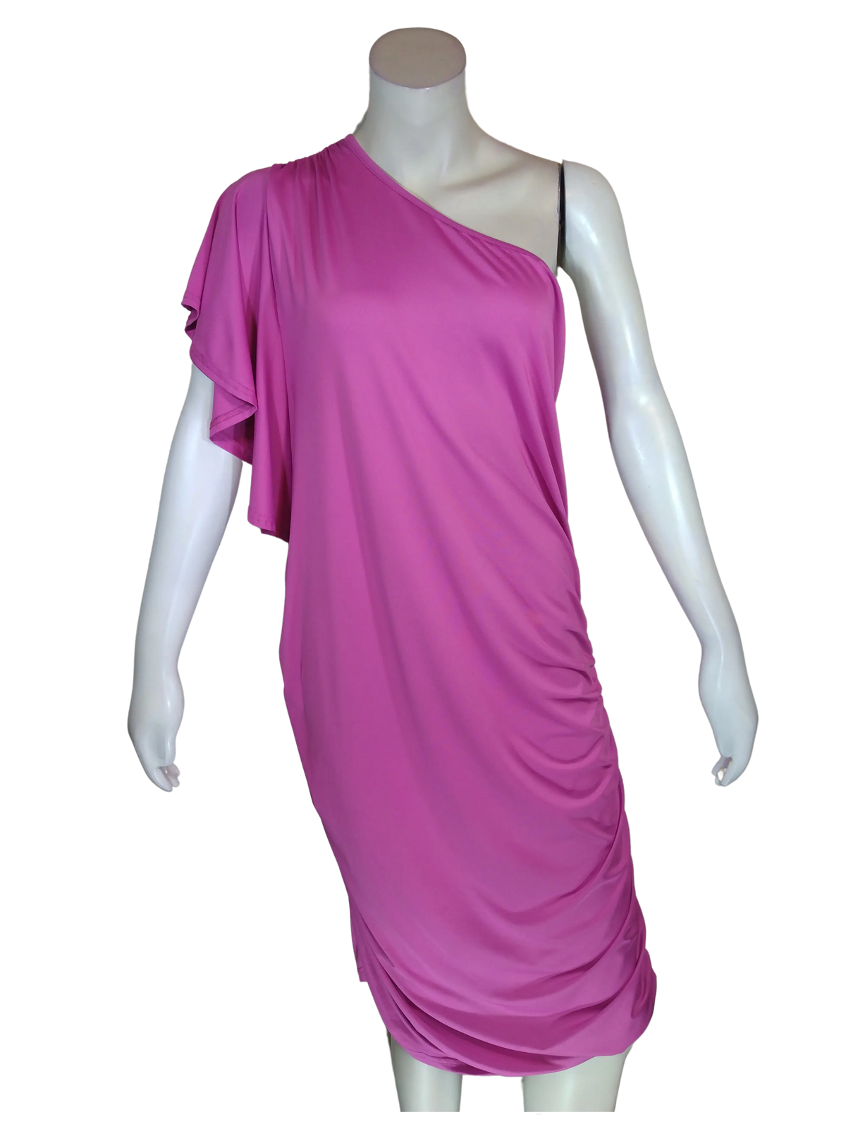 Acevog Women’s Pink Shirred One Shoulder Dress, Size 2X
