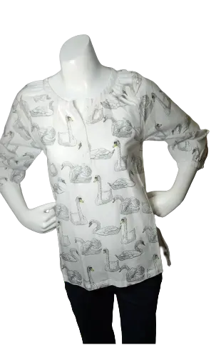 Stella Cove Girls’ White Shirt with 3/4 Sleeve and Swans, Size 8Yrs