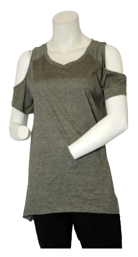 Urban Co Co Grey Cold Shoulder Tee – Large Women’s Fashion, Viscose-Spandex Blend