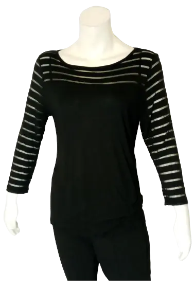 INC (International Concepts) Women’s Black Striped Long Sleeve Shirt, Size Large