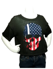 Hera Collection Girls’ Black American Flag/Skull Sweater, Size Small