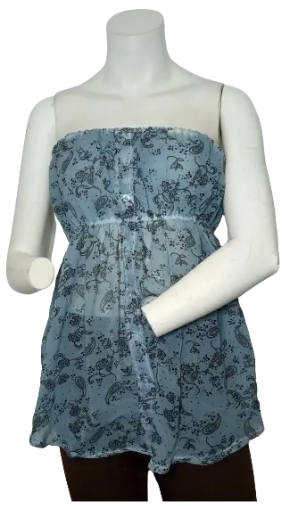 AnM Women’s Blue Sheer Tube Top with Floral Print, Size Large