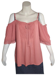 Women's Coral Short Sleeve Top with Trim – Large | 100% Rayon by MM by My Michelle