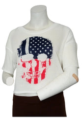 Girls' White Skull & American Flag Sweater – Large | Hera Collection Rayon-Acrylic Blend