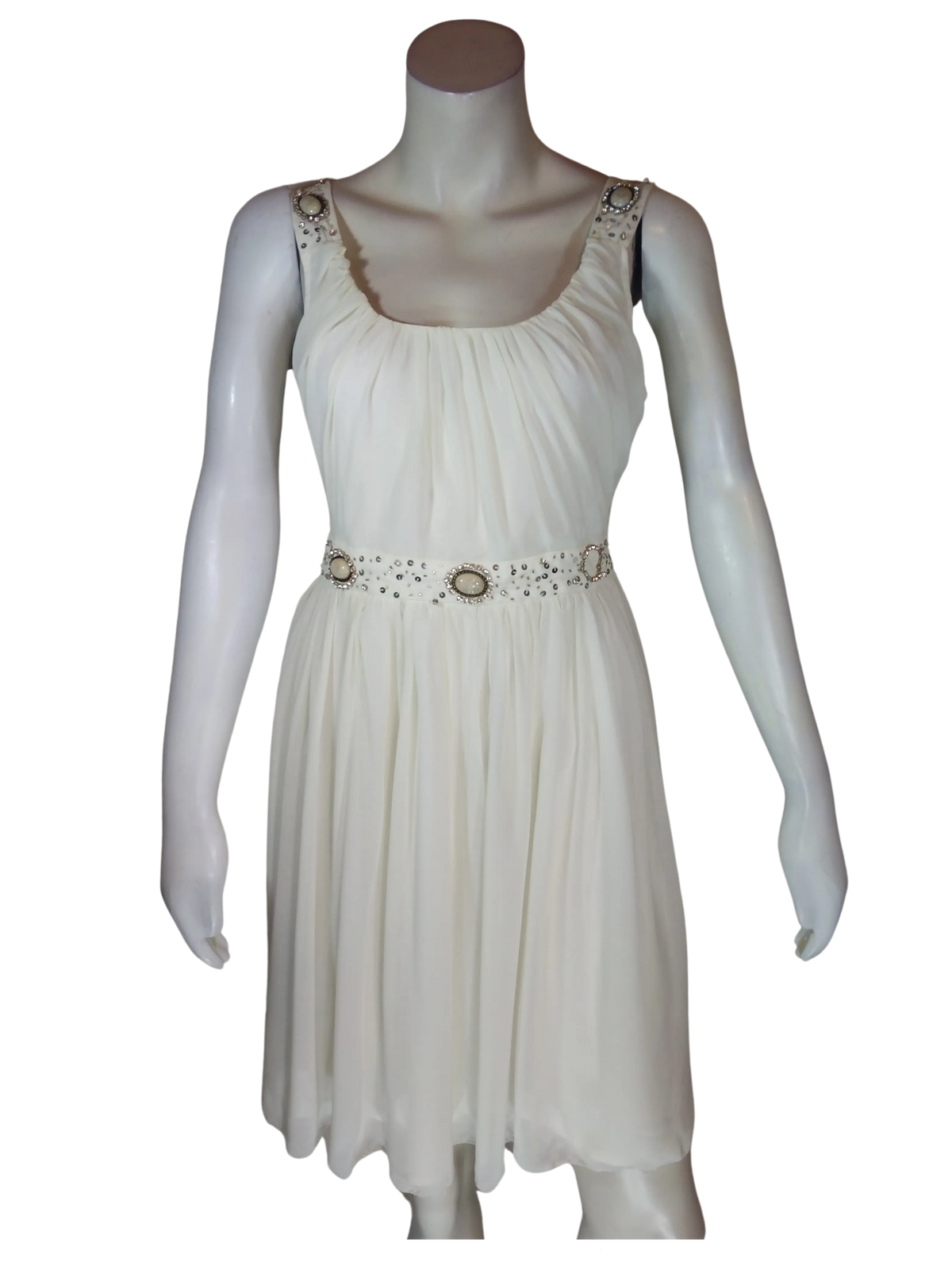 Minuet Women’s Cream Dress with Sequins and Rhinestones, Size Large