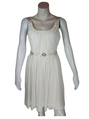 Minuet Women’s Cream Dress with Sequins and Rhinestones, Size Large