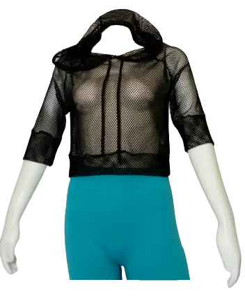 I>R Women’s Black Fishnet Hooded Top, Size Medium