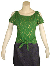 Women's Green Drop Shoulder Star Top – Medium | Cotton-Spandex Blend by Yabes USA