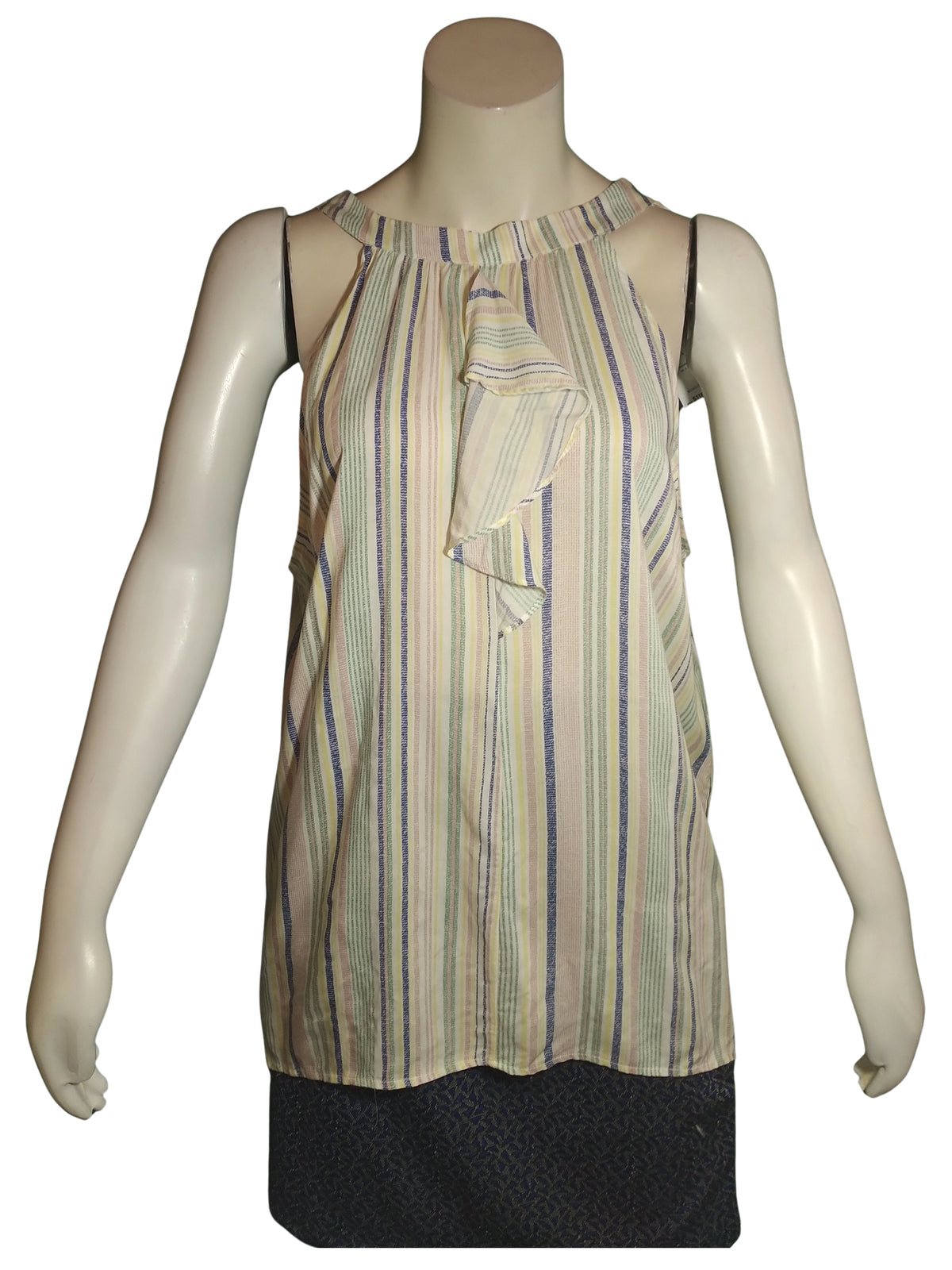 Women's Multi-Stripe Sheer Sleeveless Top – Large | 100% Rayon by BCBG Maxazria