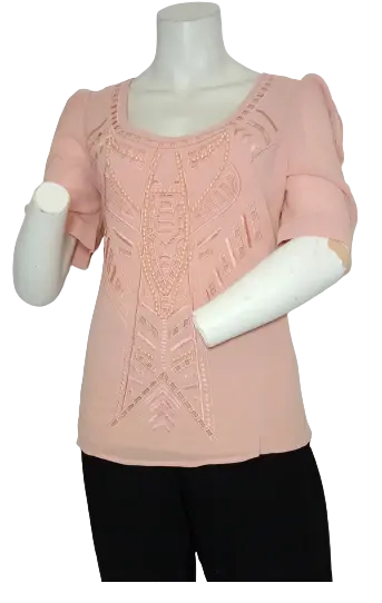 Forgotten Grace Women’s Blush Beaded Top, Size Large