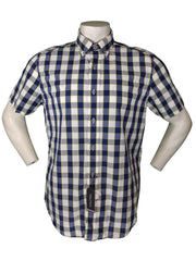 Nautica Men’s Estate Blue Heirloom Plaid Short Sleeve Shirt, Size Medium