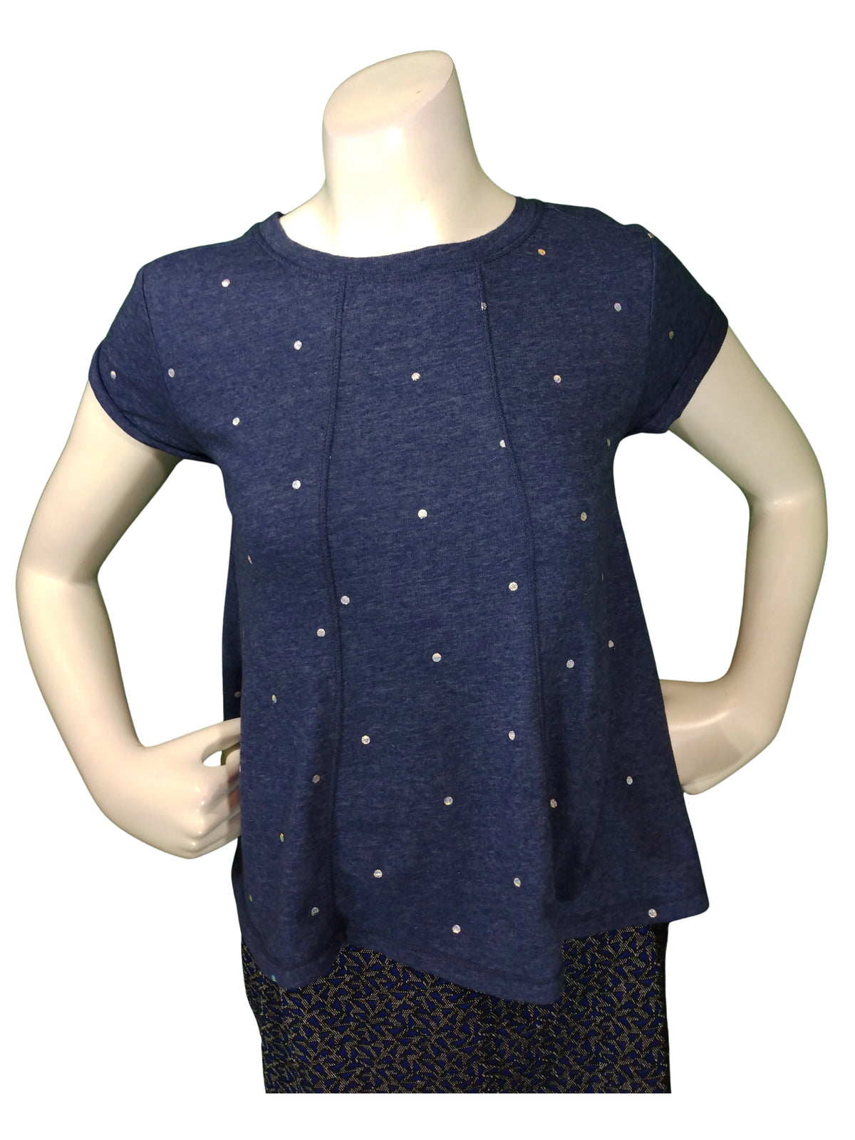 Cat & Jack Girls’ Nightfall Blue Top with Silver Dots – Size 6/6X Cotton Blend Long Sleeve Shirt