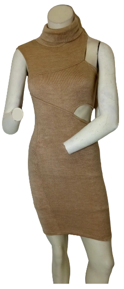 Rose Bullet Women’s Beige Turtleneck Cut-Out Dress – Size 10, 100% Polyester