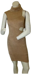 Rose Bullet Women’s Beige Turtleneck Cut-Out Dress – Size 8, 100% Polyester